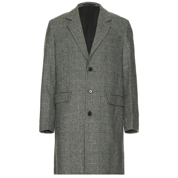 AllSaints Grey Whitlock Checked Formal Coat 40R Three Button Wool Blend Layer